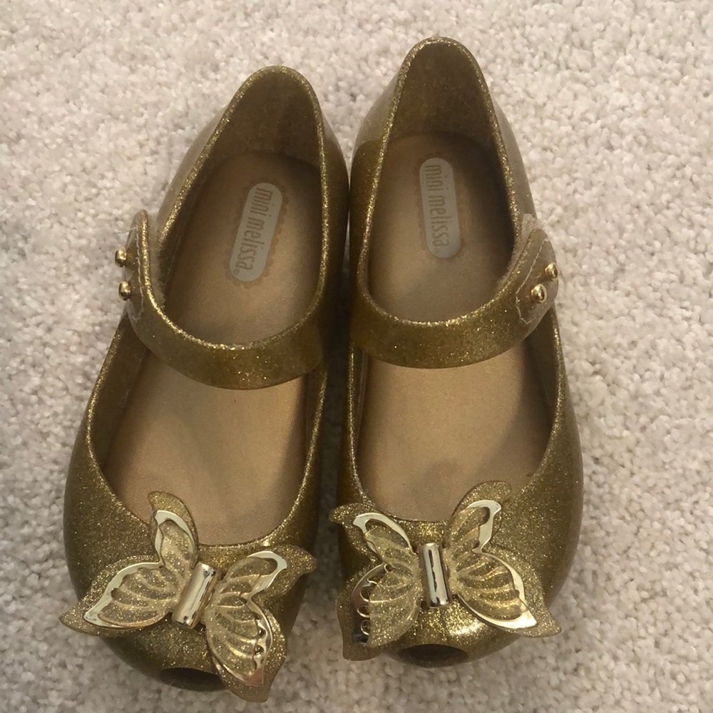 Sparkle gold mini Melissa butterfly toddler dress shoe sandal size usa 8